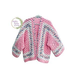 Pink Handmade Crocheted Cardigan, plus size